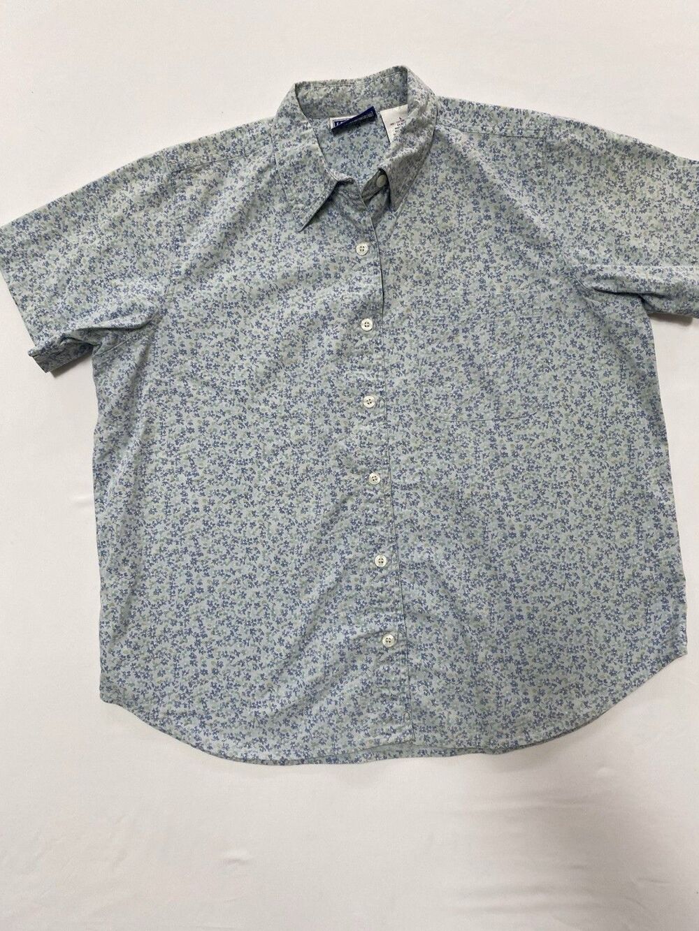 Erika & Co. Shirt Womens Large Blue Floral Cottagecore Short Sleeve Button Up